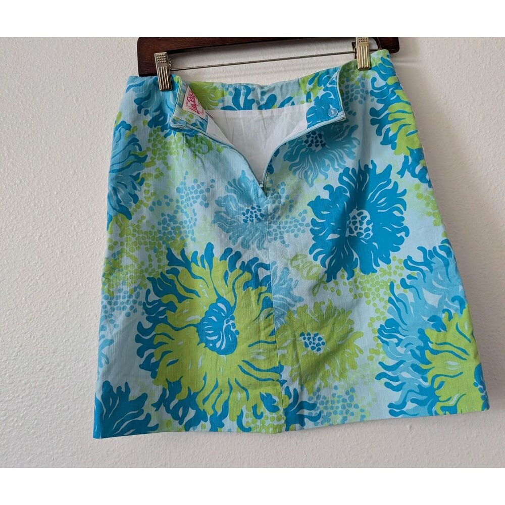Lilly Pulitzer Floral Mini Skirt Cotton Blue Green White Lace Trim 2 - Picture 6 of 11